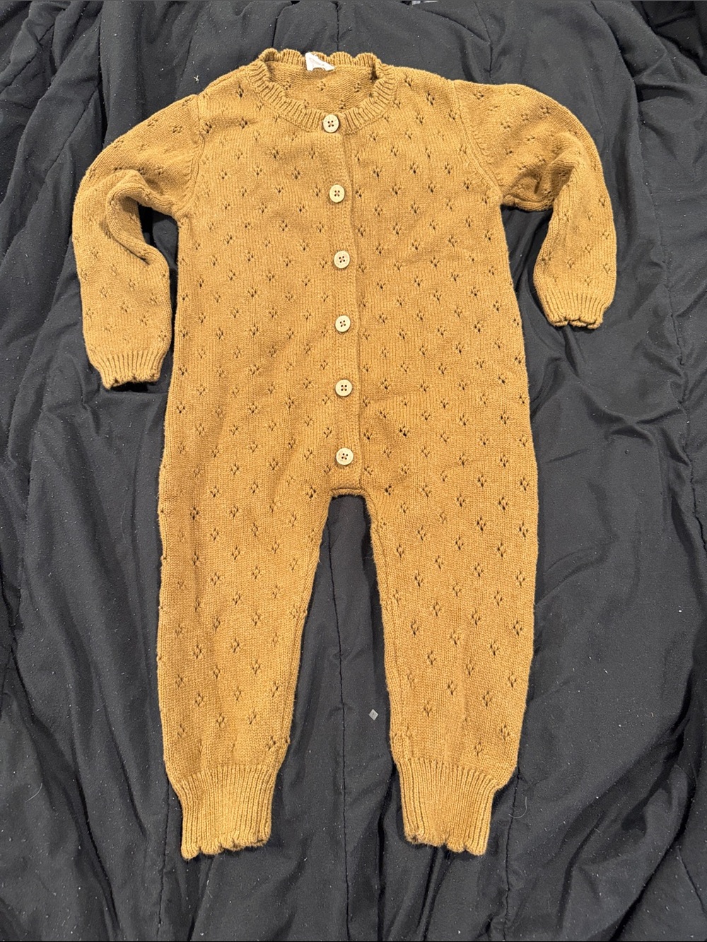 Jamie Kay 3y Knit One-Piece Romper in brown button outfit